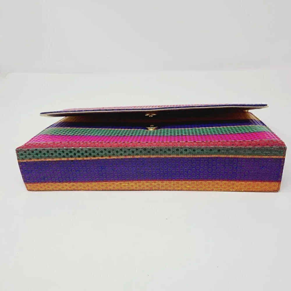 Timothy Hitsman | Vintage Multicolor Large Striped Rectangular Shaped Clutch Bag